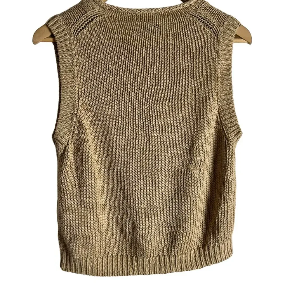 Polo Ralph Lauren Linen Cotton Tan Knit Sleeveless Crewneck Sweater Vest Size L
